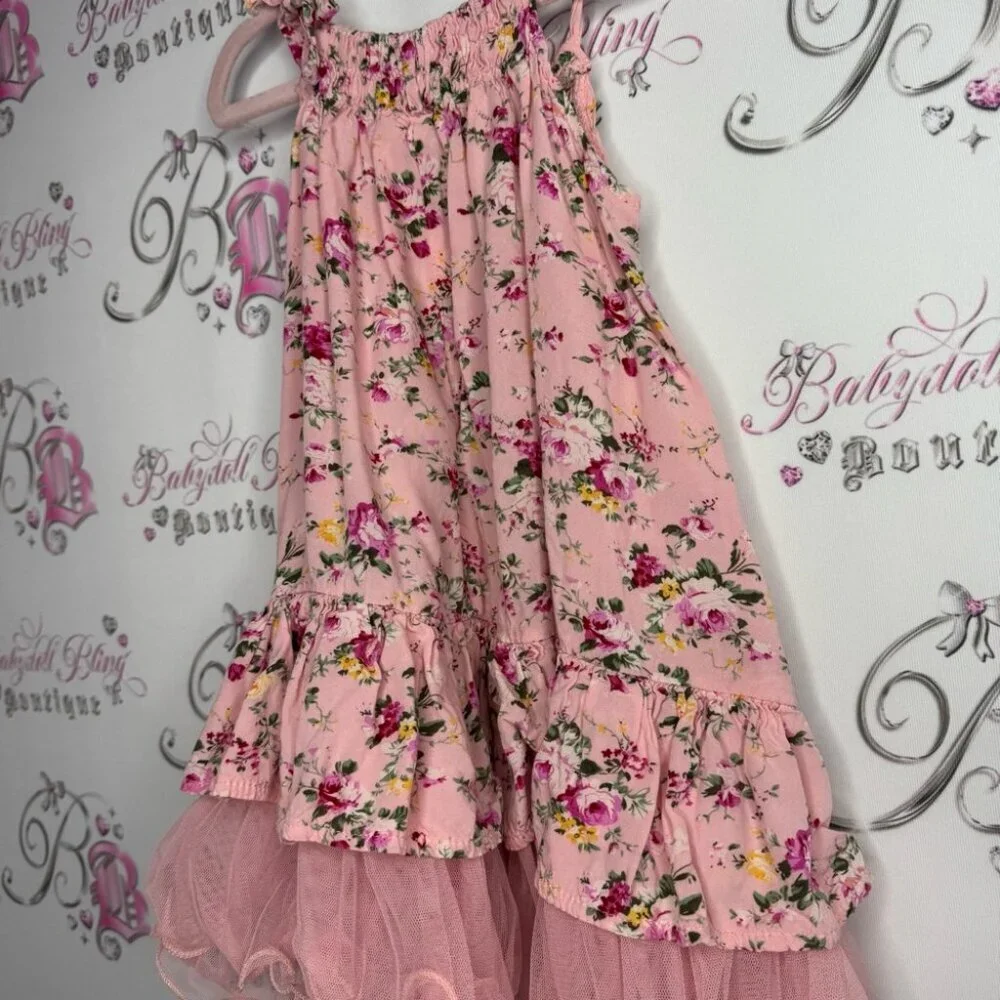 BOBL kid dress ruffle tutu bottom floral flowers pink yellow ribbonn tie straps